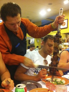 We ate lunch at a Churrascaria.  Translation: Meatland.  All were awed by the bottomless meat spike service.